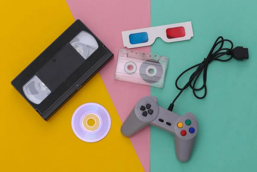 video tape and 90s themed decor