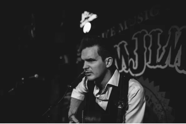 close up of Johnny Cash tribute act performing
