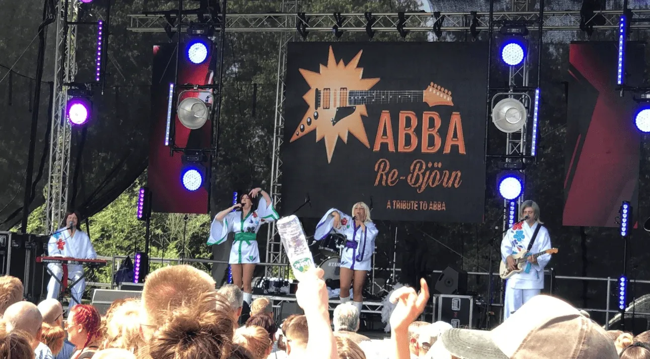 abba tribute band playing to a crowd