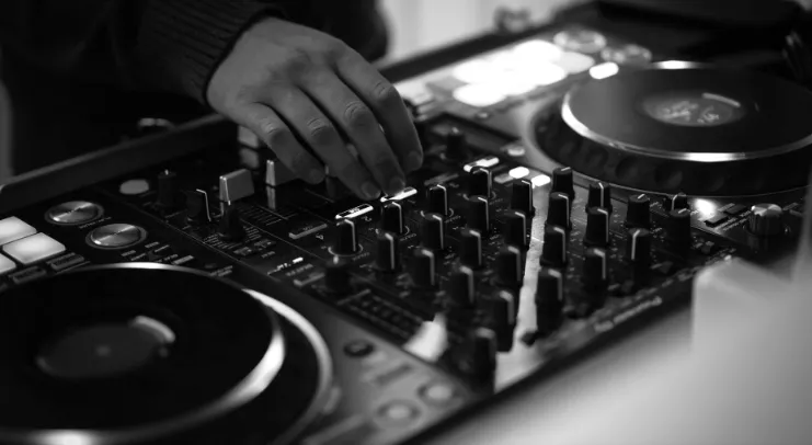 close up of DJ playing