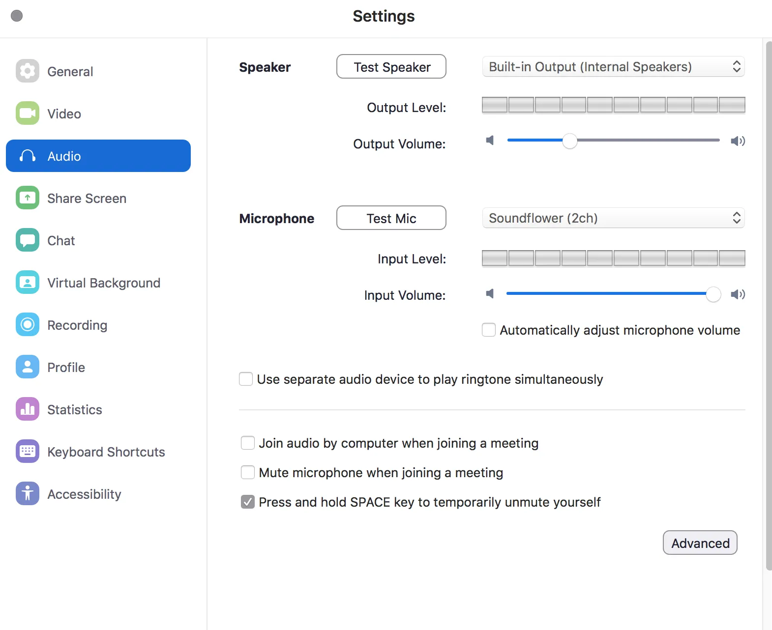 Switch off Zoom auto volume adjustment