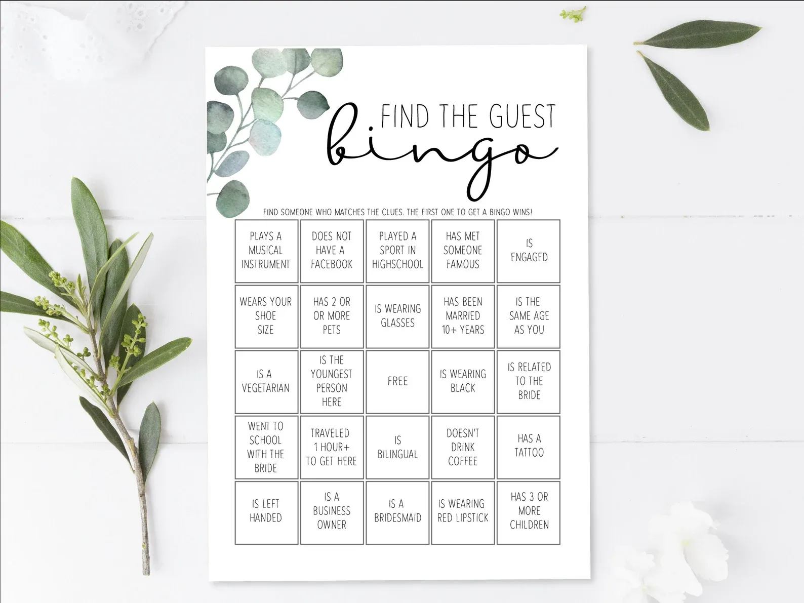 find the guest bingo wedding game entertainment