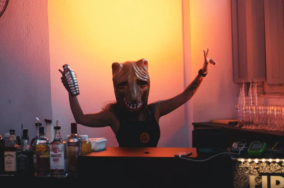woman in bear costume for halloween themed party 