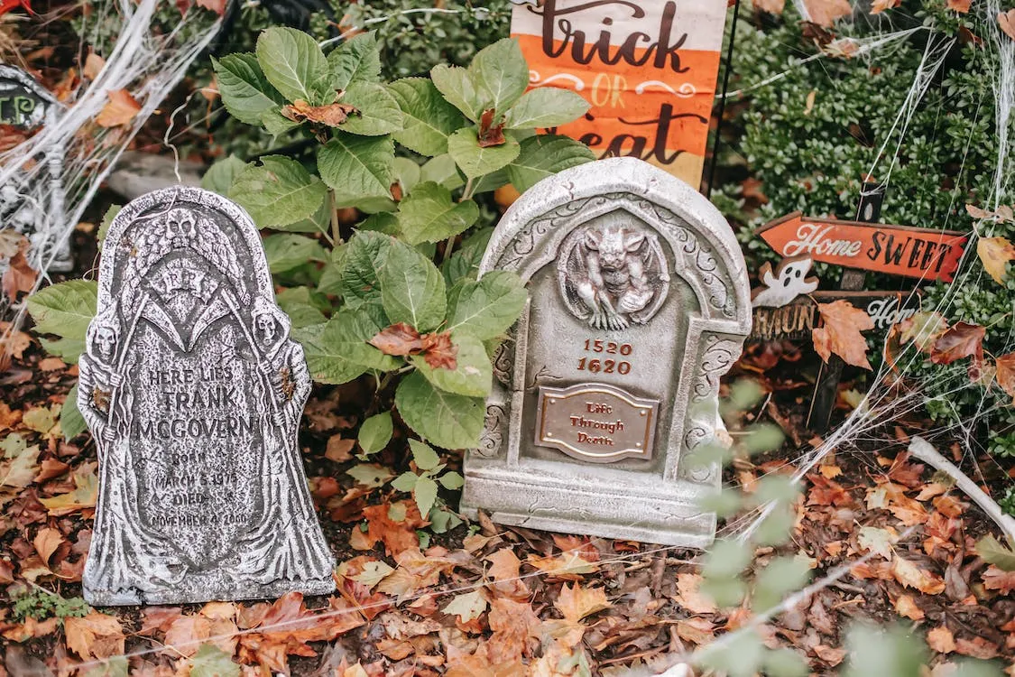 close up of grave yard halloween themes 