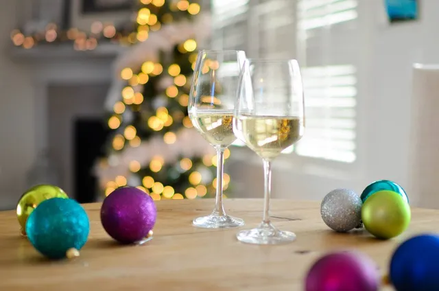 Drinks and baubles at a Christmas party