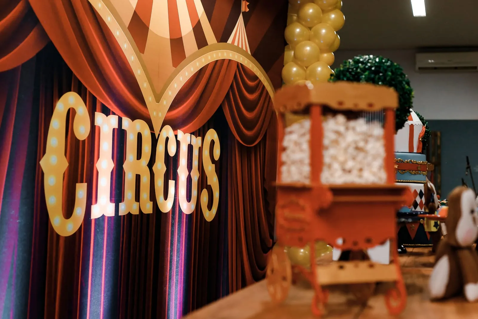 close up of circus themed party